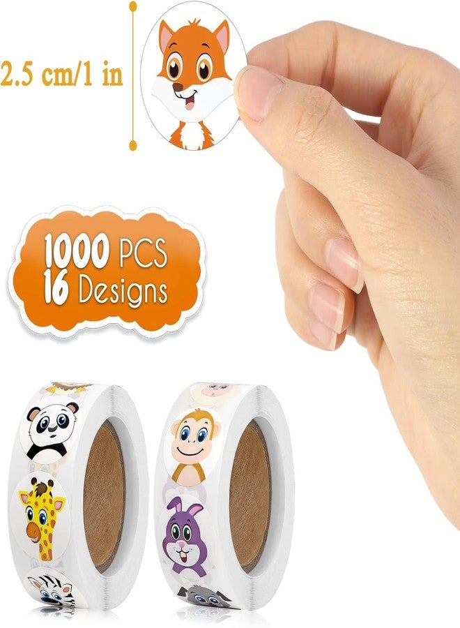 Slipps 1000 Pcs Round Animal Stickers, 16 Designs Cartoon Sticker, Wild Animal Stickers, Roll Reward Stickers for Teachers for The Classroom, Home, School, Envelope, Card Decoration (2 Rolls) - Image 2